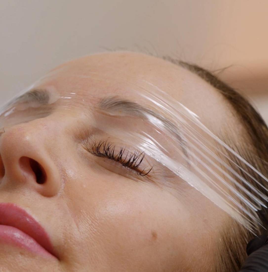 Brow lamination in progress
